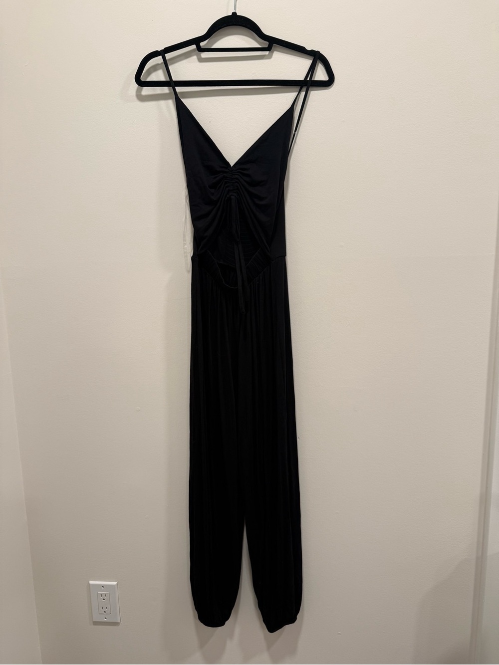 Fashion Nova Black Ruched V-Neck Spaghetti-Strap Jumpsuit